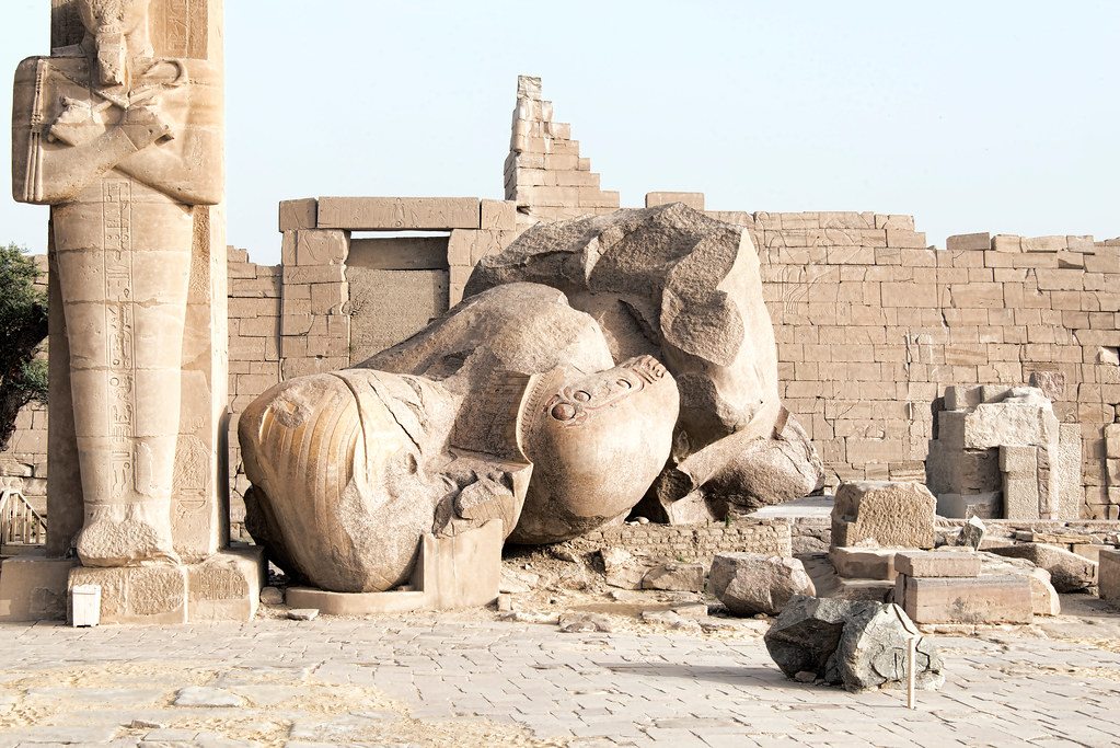The fallen Ozymandias colossus at the Ramesseum in Egypt